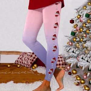 Damesleggings Zijkant Wijnglas Bedrukt Voor Dames Workout Kerstprint Kleurenblok Yogabroek Zacht Rekbaar