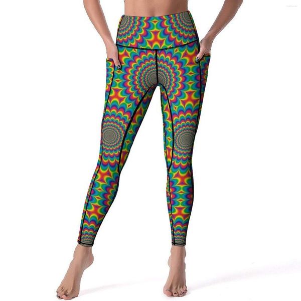 Mallas de mujer estilo Hippie Sexy de los años sesenta, pantalones de entrenamiento para gimnasio y Yoga, mallas deportivas elásticas con realce, mallas con patrón transpirable