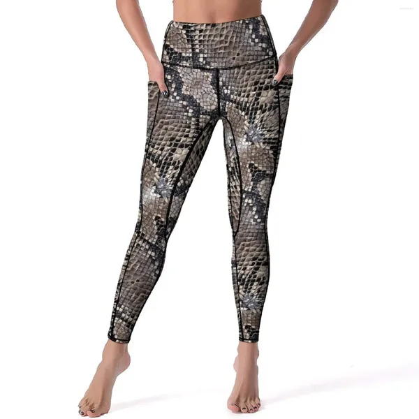 Leggings pour femmes imprimé peau de serpent gris et argent pantalon de yoga taille haute élégant Leggins Stretch graphique collants de sport cadeau d'anniversaire