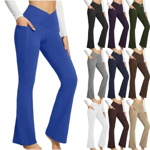 Pantalons actifs pour femmes Leggings solides décontractés évasés hauts hauts de yoga slim ajustement large pied fitness des femmes sans couture