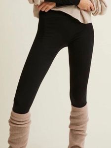 Leggings femme couleur unie polaire pantalon chaud 2023 hiver Double couche résistant au froid dames taille élastique longue