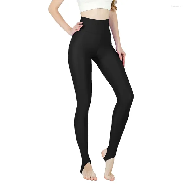 Leggings Femmes Speerise Femmes Noir Haute Taille Loisirs avec étrier Skinny Plus Taille Spandex Élastique Fitness Printemps Pantalon d'entraînement