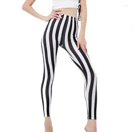 Leggings pour femmes sport leggins noir blanc rayure imprimé push up hauteur taille sexy pantalon collants entraîne