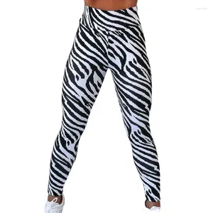 Leggings voor dames sport yogabroek hoge taille zwarte witte zebra bedrukte dames gym panty's gestreepte training fitness leggins elastic