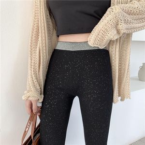 Leggings femme printemps automne femmes taille haute paillettes Patchwork noir gris extensible Legging femme dames mode maigre cheville longueur