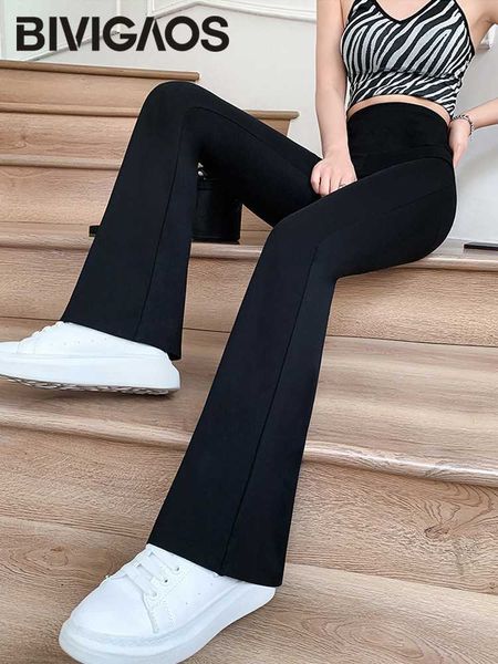 Leggings Femme Printemps Été Sharkskin Micro Flared Pants Femmes Tight-Fit High Waist Casual Leggings Horseshoe Pants Pantalon Slim Noir