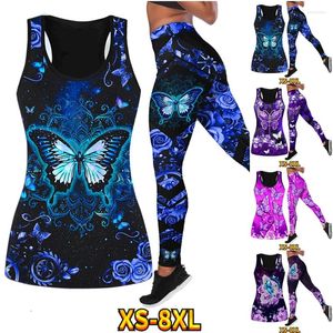 Leggings voor dames stijlvol en sexy herfst yogabroek vest set dames kleurrijke vlinder print casual sport xs-8xl