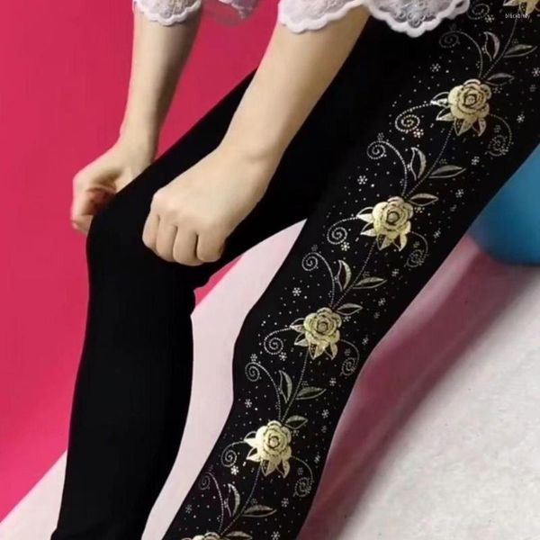 Leggings pour femmes été printemps paillettes d'or pantalons à paillettes pour femmes taille haute élastique bas noirs pantalons crayon