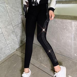 Women's Leggings Summer Spring Silver Pargin Women's Glitter Pants Hoge taille Elastische zwarte bodempotloodbroek