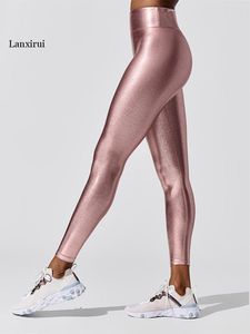 Leggings pour femmes été femmes Sexy métallique lustre crayon Leggings pantalon mode Streetwear taille haute brillant or rose vert Leggings 230802