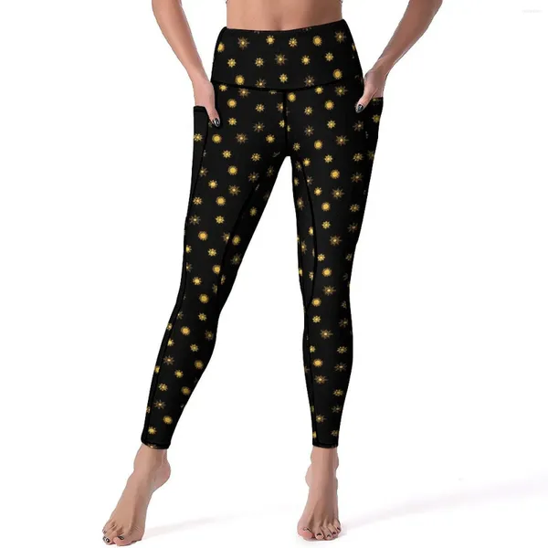 Leggings pour femmes Pantalon de yoga imprimé soleil Sexy Gold Sunshine Personnalisé Taille haute Fitness Leggins Femme Casual Stretch Sports Collants