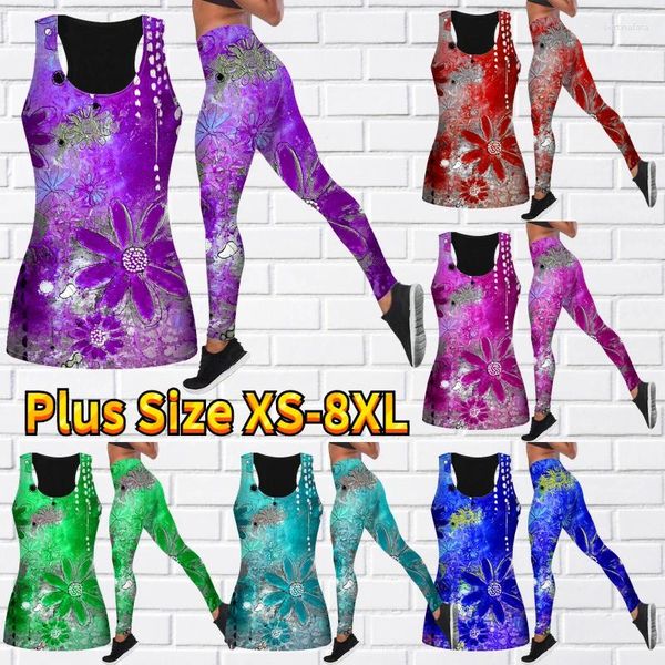 Leggings pour femmes tournesol 3D imprimé débardeur creux Fitness Yoga entraînement exercice Gym ensemble de course XS-8XL