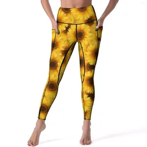 Dameslegging Zonnebloemprint Natuurbloem Fitness Hardloopyogabroek Push-up Zoete leggings Rekbaar ontwerp Sportleggings Cadeau