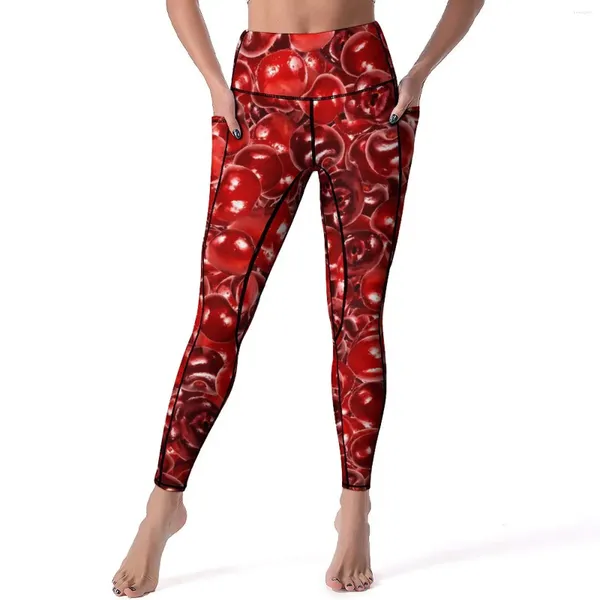 Leggings femme cerises douces pantalons de Yoga poches imprimé fruits Sexy Push Up Kawaii collants de sport Stretch graphique Leggins de gymnastique