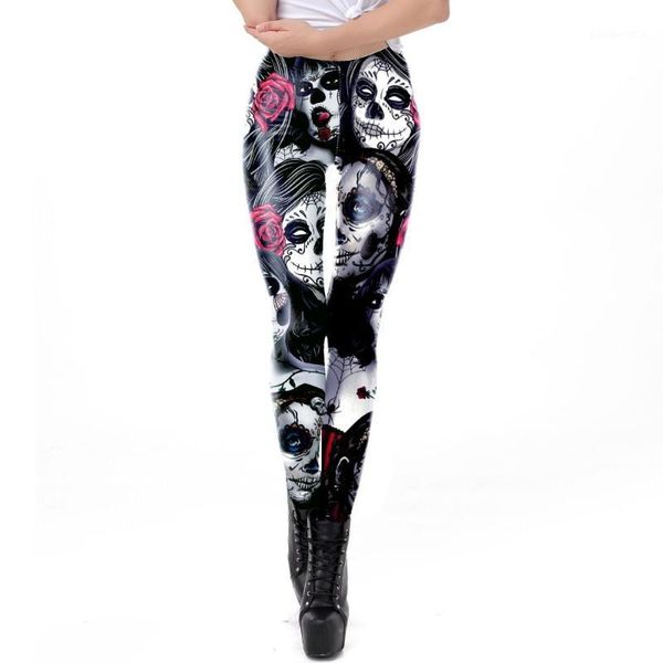 Leggings de mujer SWEOLSO vender mujeres calavera flor negro pantalones elásticos de talla grande 3D Zombie Digital estampado pantalón Sexy Legging