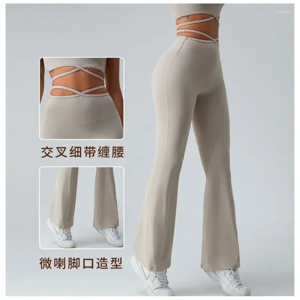 Leggings de leggings minces pantalon de yoga croix pour les femmes hautes taille légèrement évasée à la jambe de la jambe de la forme sportive