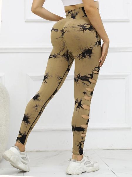 Leggings de mujer Tie-dye Agujero lateral Medias sin costuras Fitness Legging Mujeres Cintura alta Push Up Deportes Entrenamiento Scrunch Casual Gimnasios Use Leggins