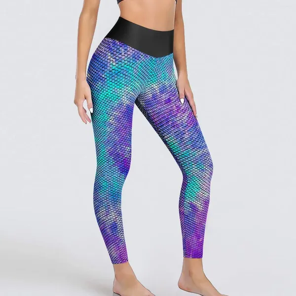 Leggings femeninos Tie Dye Giratelas Sexy Blue y Purple Push Up Pants de yoga Vintage Leggins Lady Fitness Gym Sports Tals de gimnasio