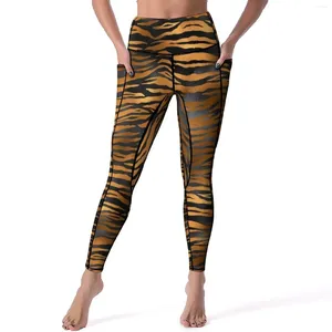 Leggings pour femmes imprimé tigre rayures sexy glamour noir et or taille haute pantalons de yoga drôle à séchage rapide Leggins conception féminine