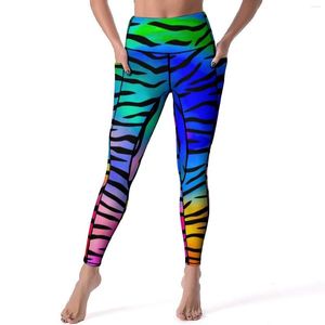 Leggings pour femmes Pantalons de yoga à rayures de tigre Impression de ligne abstraite Sexy Push Up Collants de sport rétro Imprimé à séchage rapide Leggins d'entraînement
