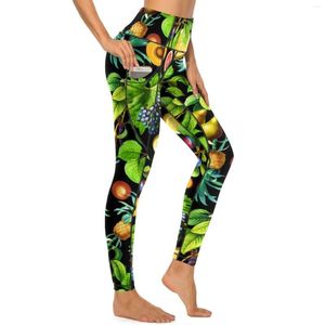 Leggings pour femmes Fruits tropicaux Sexy Végétarien Citron Imprimer Pantalon de yoga Taille haute Collants de sport élastiques Doux Leggins personnalisés