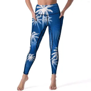 Leggings pour femmes Palmiers tropicaux Feuille sexy Imprimer Fitness Pantalon de yoga Taille haute Collants de sport extensibles Poches Leggins graphiques drôles