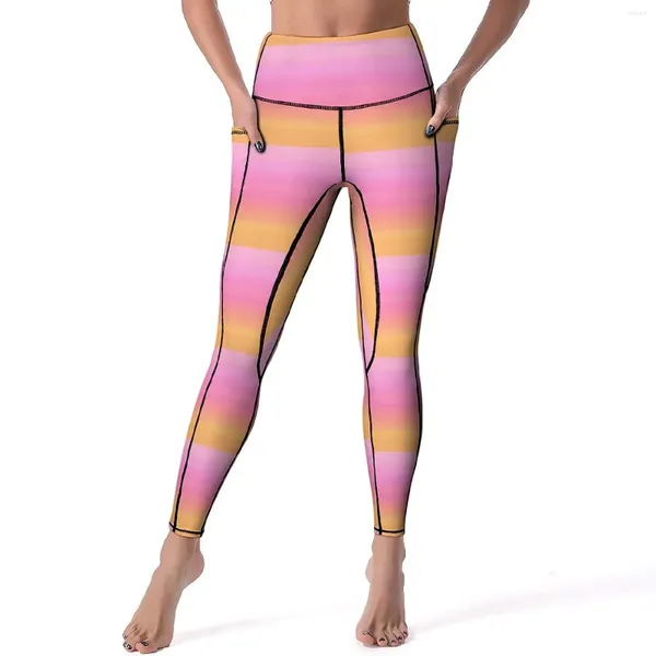 Leggings de mujeres Pantalones de yoga de sol de soldado Tropical Pingo de color rosa y naranja.