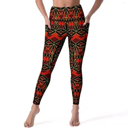 Leggings pour femmes Vintage Dashiki Sexy rouge noir taille haute pantalon de Yoga élastique Leggins femme graphique Fitness Sport Legging