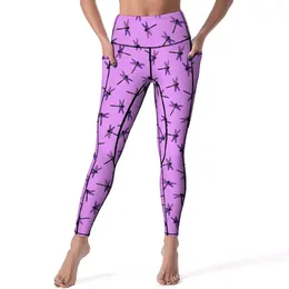 Leggings pour femmes Vintage libellule améthyste violet pantalon de yoga de gymnastique taille haute décontractée Leggins collants de sport graphiques à séchage rapide cadeau