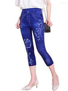 Leggings femme VISNXGI été imprimé fleuri Stretch Capri femmes élégantes pantalon mince Sexy serré femme Faux jean pantalon décontracté