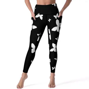 Leggings pour femmes papillon blanc mignon animal fitness pantalons de yoga push up rétro leggins design extensible collants de sport cadeau d'anniversaire