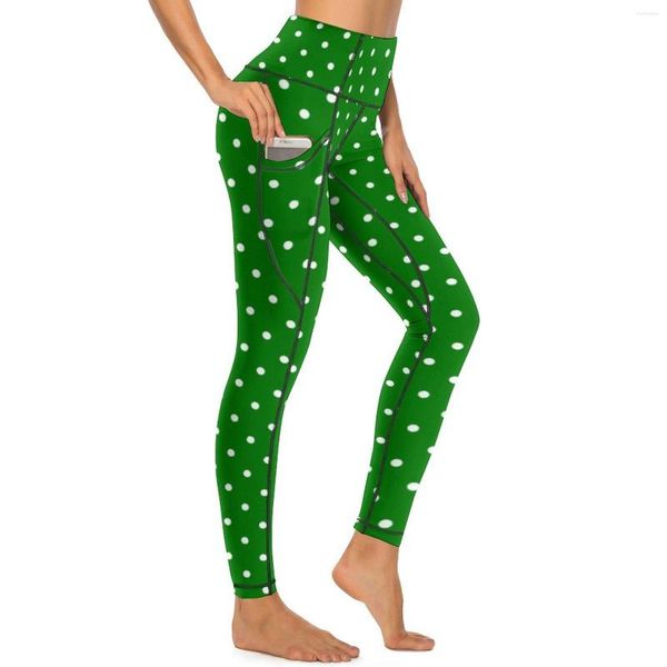 Leggings de mujer Polka Polka Holiday Polkadot Navidad Fitness verde Fitness Running Yoga Pants estiramientos Sports Tercos casuales Leggins personalizados