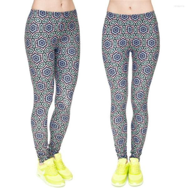 Leggings para mujer Venta al por mayor Mujeres Fitness Moda Arabesque Impreso Femenino Casual Patrón geométrico 15% Spandex Pantalones estirados