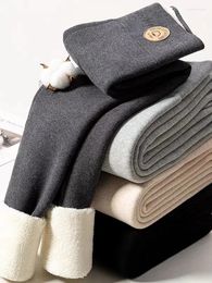 Leggings de mujer, pantalones ajustados de cintura alta de algodón térmico de lana de invierno, medias negras y grises, terciopelo grueso y cálido para mujer