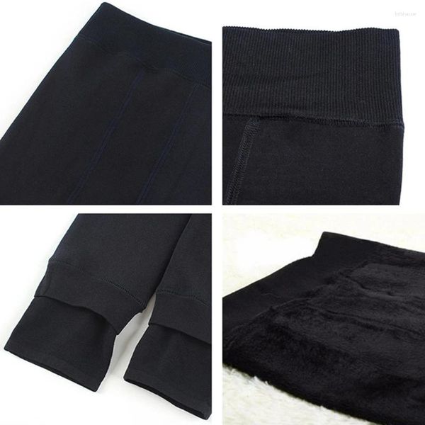 Leggings de mujeres Pantalones termales cálidos trimestrales de invierno calcetín polares de calcetín de calcetín forrado de terciopelo medias de piel Efecto de piel lana