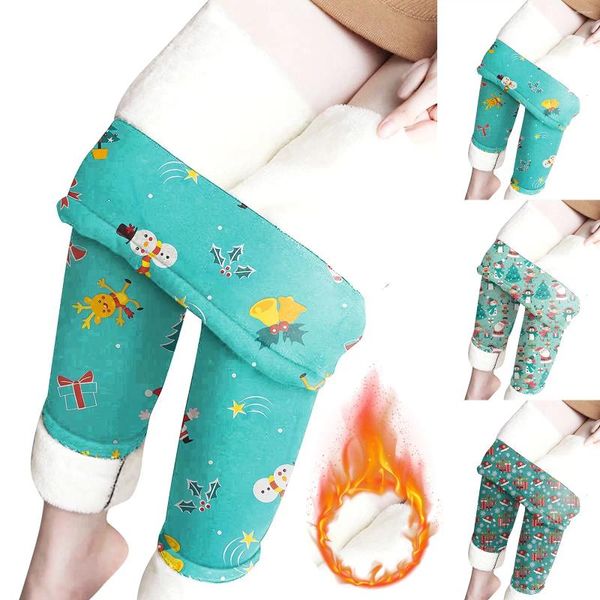 Leggings de mujer de invierno de lana gruesa regalo de Papá Noel cintura alta cálido Control del vientre ropa interior larga pantalones de mujer térmicos