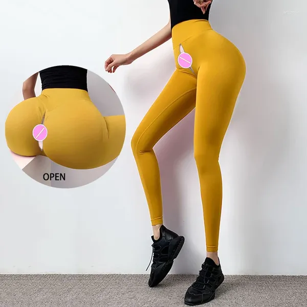 Leggings pour femmes Femme Open Croch Pantalon sexy avec trous Pantalon à double fermeture éclair Élastique Collants sans entrejambe Outils de sexe en plein air Costume de club