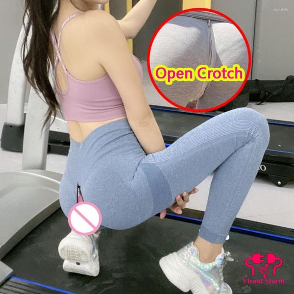 Mallas para mujer, entrepierna abierta, Sexy, con cremalleras dobles, bragas fáciles de quitar, pantalones deportivos sin entrepierna, disfraz sexual elástico para exteriores