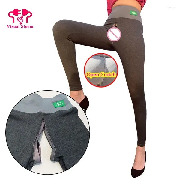 Leggings Femmes Femme Sexy Ouvert Entrejambe Lingerie Hiver Polaire Extérieur Facile Invisible Fermetures À Glissière Pantalon Chaud Garder Pantalon Sans Entrejambe