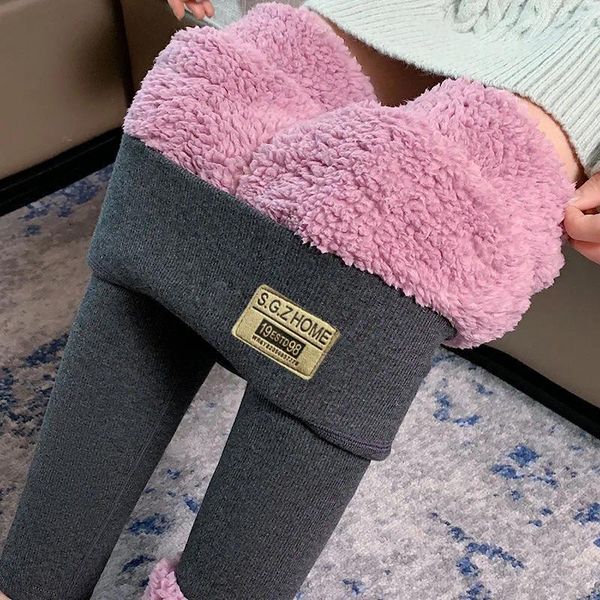 Leggings para mujer Mujeres Otoño Invierno Cordero Fleece Pantalones ajustados Tobillo-Longitud Gris Cálido Algodón Grueso Terciopelo Térmico para 2024