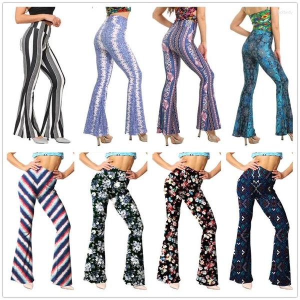 Damen-Leggings, Damen-Baggy-Schlaghose, Boho-Stil, Blumenmuster, Hippie, weites Bein, Gypsy-Palazzo, Freizeithose, Vintage-Druck, Schlaghose