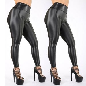 Leggings Femme Noir Wet Look Faux Cuir Moto PU Taille Haute Legging Clubwear Pantalon Slim Push Up Long Dames Sexe Maigre LeggingsWom