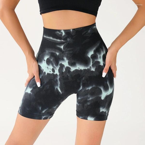 Leggings de mujeres pantalones cortos de botín para mujeres Costrado Tie de cintura Tie-Dye Impresión Control de abdomen Compresión Sports Biker Tie Dye