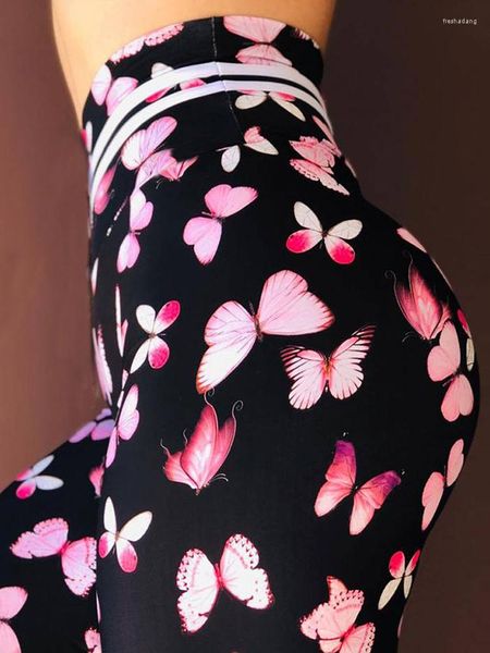 Mallas de mujer, pantalones de cintura alta con estampado de mariposas de Color para mujer, mallas de talla grande, mallas deportivas elásticas para Fitness, mallas deportivas para correr