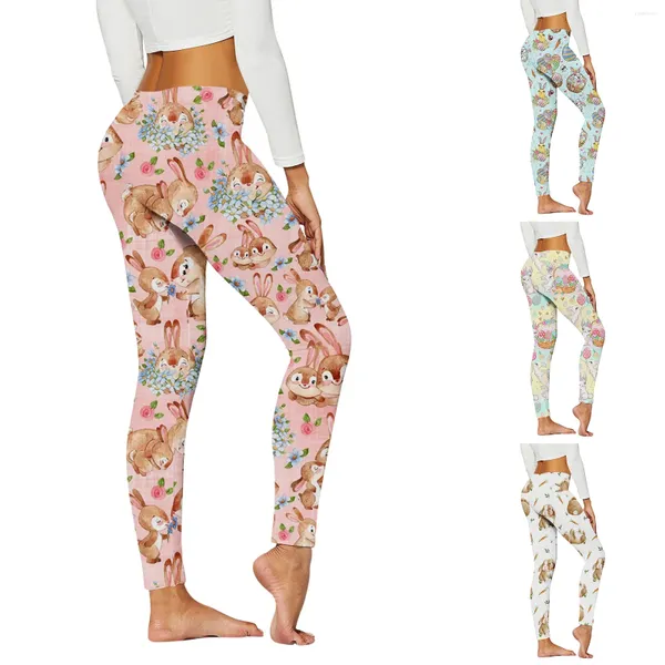 Leggings para mujer Mujeres Cómodas Medias con estampado de huevos de Pascua Control Yoga Deporte para cintura alta