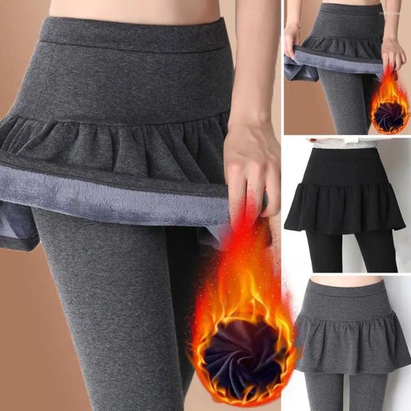 Leggings Femmes Femmes Culottes Taille Haute Jupe Plissée Pantalon Avec Cuisse Thermique En Peluche Épaissi Pour L'hiver Élastique Slim Fit