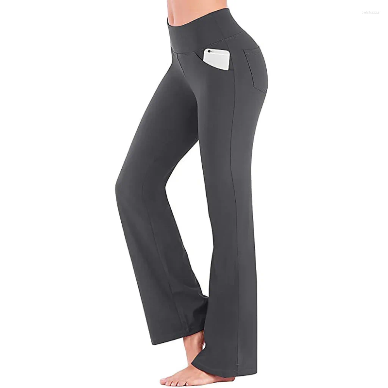 Women's Leggings Women Flared Wide-leg Trousers High Waist Casual Yoga Pants Ladies Loose Stretchy With Pockets Female Career Long