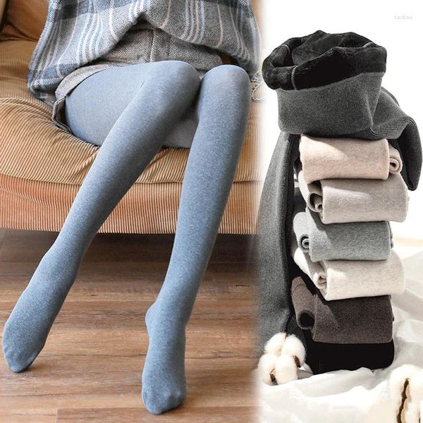 Leggings De Mujer Mujeres Niñas Pantimedias Flacas Invierno Cálido Pantalones Engrosados Delgado Cintura Alta Medias Sólido Cómodo Elástico Térmico