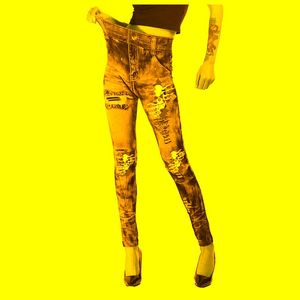Leggings pour femmes femmes Halloween Faux Denim Jeans Legging squelette imprimé mince haute Stretch coton pantalon pantalons de survêtement Fitness Leggins