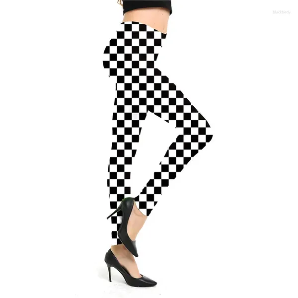 Leggings pour femmes femmes imprimement plaid fitness leggins élasticité pantalon sexy féminin exercice de pantalon crayon push up noir blanc noir